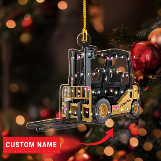 Discover Custom Name Forklift Truck Christmas 2D Flat Ornament