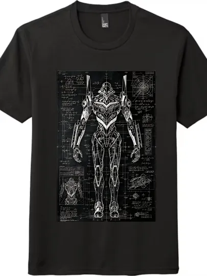 Discover Mecha Design Blueprint Printed T-shirt|Unisex Short-Sleeve Top