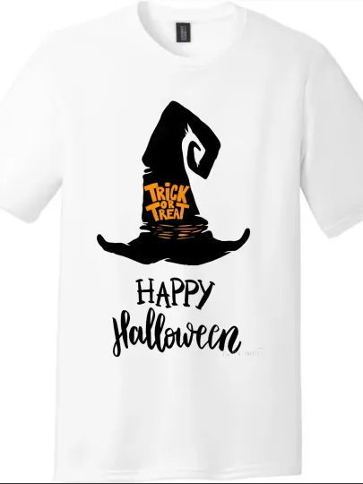 Discover Halloween-Themed Witch Hat "Trick or Treat"Printed Tee, Unisex Short-Sleeve Top