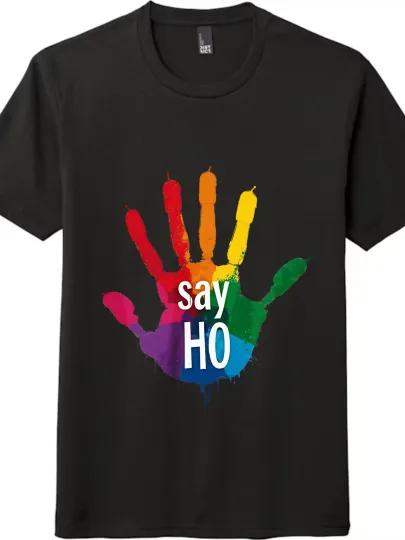 Discover Rainbow Palm "say HO" Cartoon Casual T-shirt| Unisex Tee