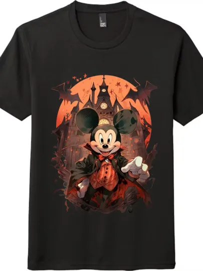 Discover Halloween Vampire Mickey Printed T - Shirt, Casual Short - Sleeved