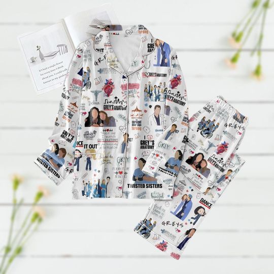 Discover Grey's Anatomy Meredith Grey Women's Nursing Pajama Set, TV Series Christmas PJs, Holiday Sleepwear