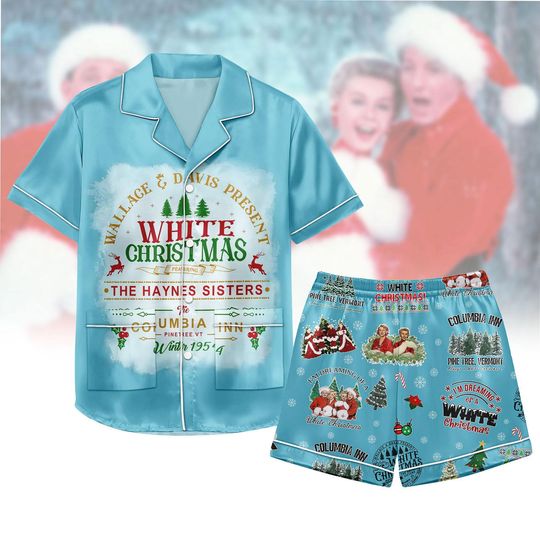 Discover Vintage White Christmas Pajama Set for Women with Pocket, Haynes Sisters Xmas Sleepwear, Christmas Song Silk Pajamas