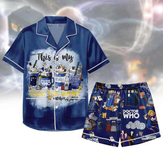 Discover Halloween Doctor Who Pajamas Set, Tardis Police Box Satin Pajamas, Starry Night Dr Who Sleepwear, Doctor Who Fans Gift