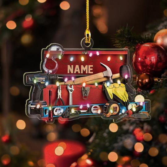 Discover Personalized Mechanic Tools 2D Flat Ornaments, Custom Mechanic Xmas Ornaments, Repair Tool Sets Christmas Tree Decor, Tools Garage Ornament