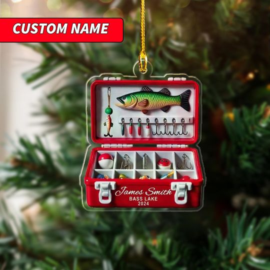 Discover Custom Fishing Tackle Box 2D Flat Acrylic Ornament, Fisherman Ornament Gifts For Dad, Fishing Ornament 2025, Christmas Tree Hanging Ornament