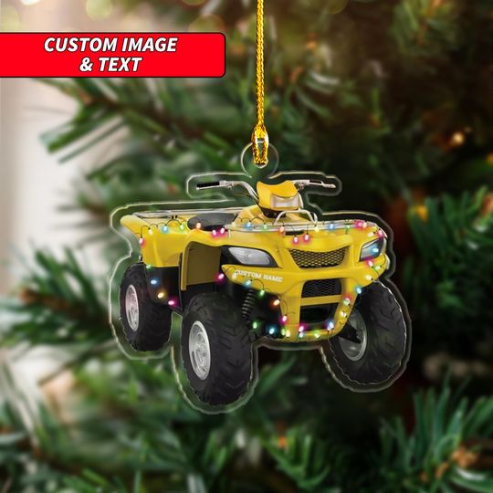 Discover Personalized All Terrain Vehicle With Christmas Light Christmas Ornament, ATV Car Christmas Ornament, Custom Name Acrylic Ornament