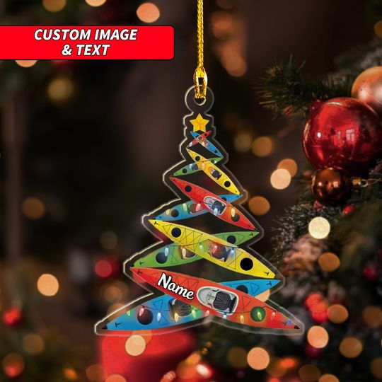 Discover Personalized Colored Kayak Christmas Ornament, Kayaking Boat Christmas Ornament, Custom Kayak Acrylic Ornament, Kayak Boat Hobby