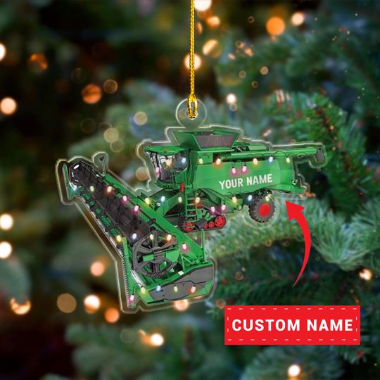 Discover Custom Name Combine Harvester Light 2D Flat Ornament, Love Combine Harvester Christmas Ornament, Christmas Combine Harvester Ornament