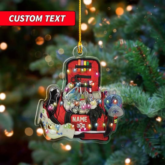 Discover Personalized EMT EMS Bag Christmas Ornament 2D, Custom Name Ornament, Christmas Gift For Paramedic Workers Emergency Paramedic Xmas Ornament