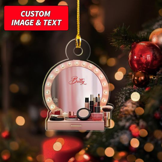 Discover Personalized Makeup Tools Christmas Ornament 2025, Custom Makeup Artist Layered Shaker Ornament, 2D Flat Teen Girl Ornament, Artist Ornament