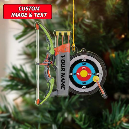 Discover Personalized Archery Set Ornament, Custom Image And Text Archer Christmas Ornament, Bow And Arrow Ornament, 2D Printed Hunting Ornament