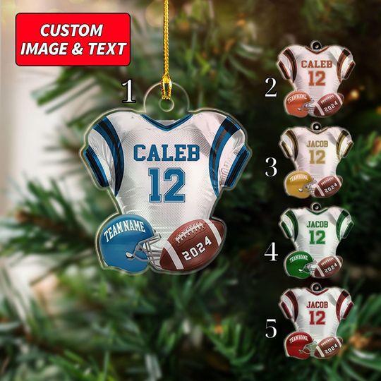 Discover Personalized Football Christmas Ornament 2025, Custom American Football Uniform Ornament, 2D Flat Football Helmet And Ball Ornament