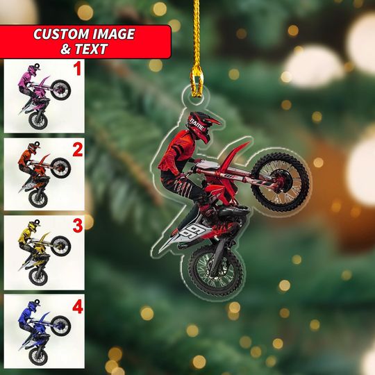 Discover Custom Image And Text Motocross Vehicle Shaped Ornament, Personalized Motorcycle Ornament, Bike Christmas Ornament, Biker Ornament