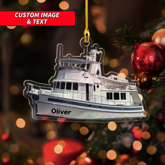 Personalized Trawler Boat Christmas Ornament, 2D Flat Trawler Boat Ornament