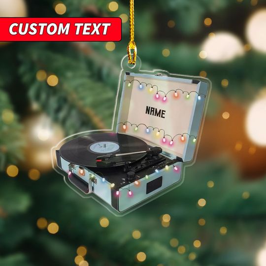 Discover Personalized Vinyl Record Christmas Ornament, Custom Image And Text Vinyl Record Tree Christmas 2D Printed Ornament, Record Player Decor
