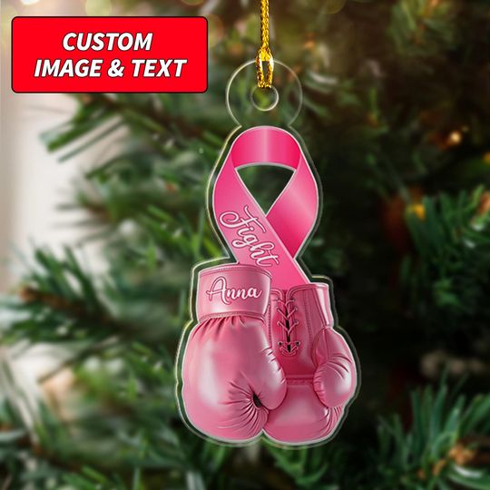 Discover Personalized Breast Cancer Christmas Ornament 2025, Custom Breast Cancer Awareness Christmas Ornament, 2D Flat Pink Ribbon Ornament 2025