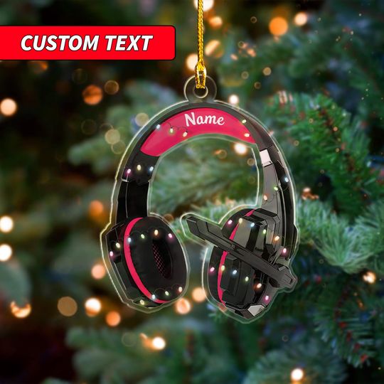 Discover Custom Name Head Phones Christmas Light Shape Flat Ornament, Gaming Head Phones Light Christmas Ornament, Gamer Christmas Ornament