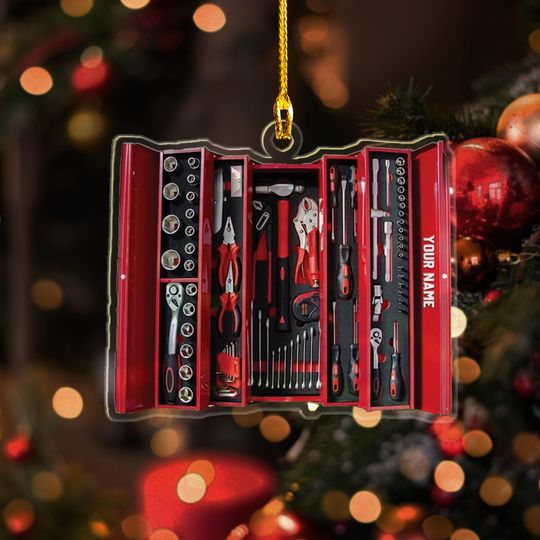 Discover Personalized Mechanic Tool Box 2D Flat Christmas Ornament, Mechanic Tool Box Christmas Ornament Repair Tool Box Garage Ornament Decor