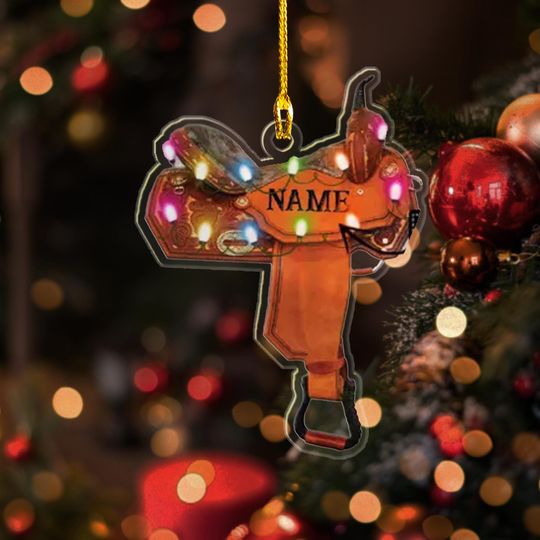 Discover Personalized Horse Saddle Christmas 2D Flat Ornament, Custom Horse Saddle Acrylic Shape Ornament, Saddle Flat 2D Ornament