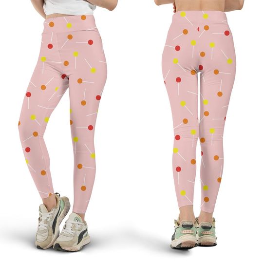 Discover Pink Lollipop Leggings, Cute Sweets Pattern, Yoga & Workout Pants