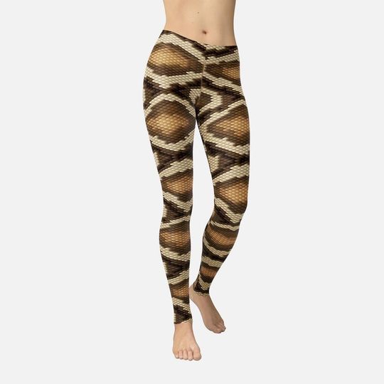 Brown Snake Skin Leggings, Fun Workout Clothes, Gifts for Her