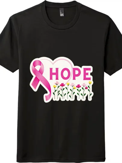 Discover "HOPE" Breast Cancer Awareness T-Shirt | Heart, Ribbon and Flower Design, Unisex