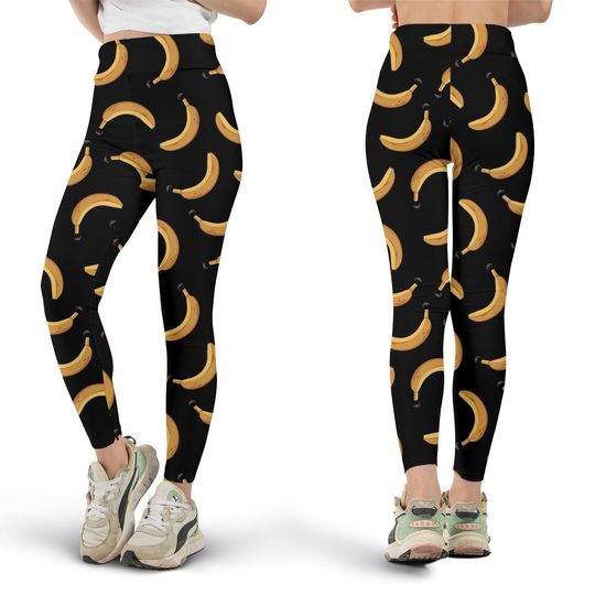 Discover Black Banana Leggings, Banana Print Leggings, Fruit Leggings, Cute Leggings