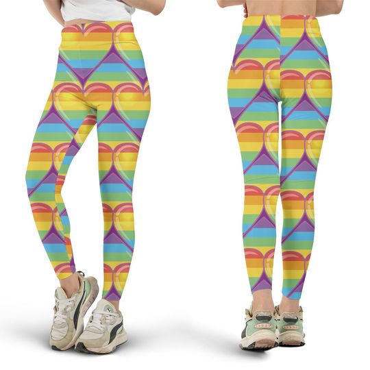 Discover Rainbow Heart Pride Pattern Leggings, Rainbow Pride Flag Heart Leggings, LGBT Pride Month Outfit, Cute Rainbow Leggings Parade