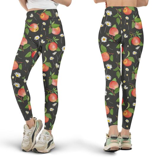 Discover Apple Daisy Leggings, Floral Leggings, Women's Printed Leggings, Cute Leggings