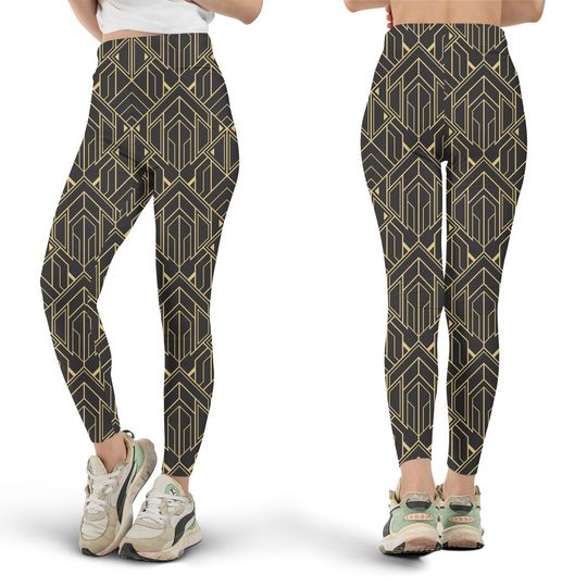 Discover Golden Geometric Leggings, Abstract Pattern, , Gifts for Her