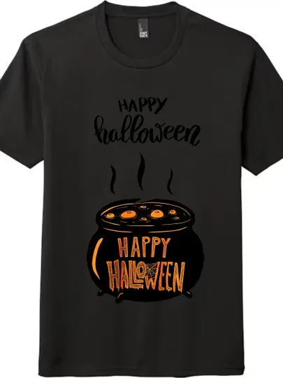 Discover Halloween-Themed"Happy Halloween" Magic Pot Printed Tee|Short-Sleeve Top Unisex