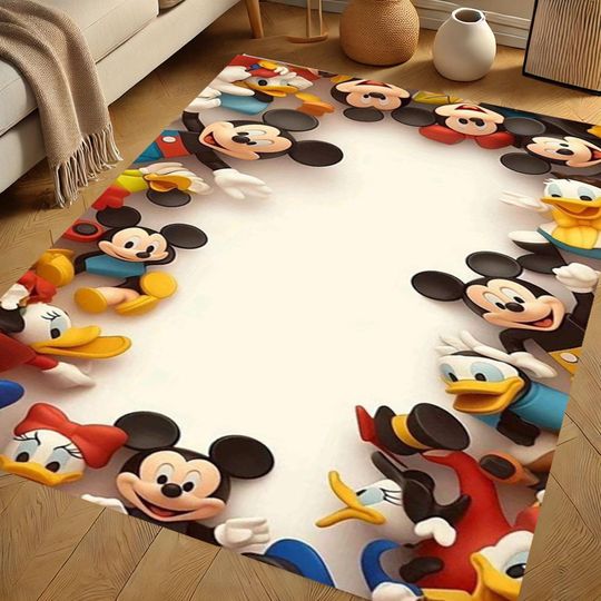 Discover Cartoon Kids Rug, Mickey Donald Daisy Goofy Design, Washable Playroom Carpet, Non-Slip Nursery Mat, Toddler Room Rug, Fun Floor Decor