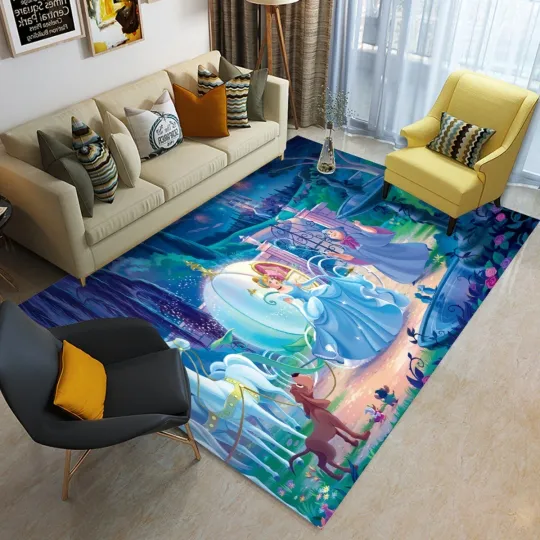 Discover Princess Cinde Print Foldable Rectangular Floor Mat Rugs Anti-Skid Carpet