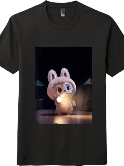 Discover Cute Bunny Holding A Lamp Printed T - Shirt, Trendy and Stylish Short - Sleeved