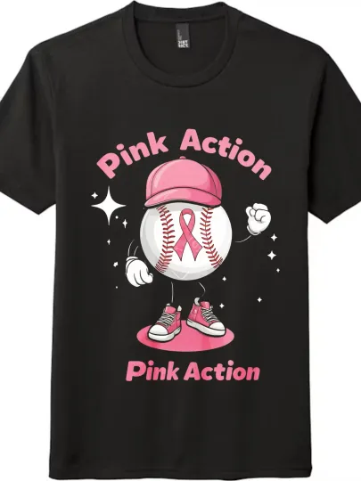 Discover "Pink Action" Breast Cancer Awareness T-Shirt|Fun Baseball Themed Design, Unisex