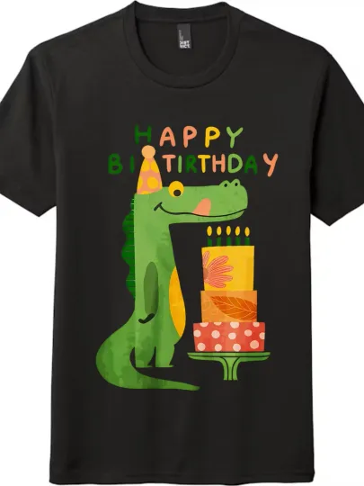 Discover Cute Crocodile Birthday-Themed Tee|Creative Short-Sleeve Top with Colorful Cake