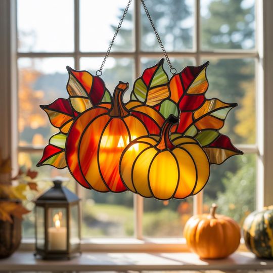 Pumpkin Acrylic Suncatcher, Fall Window Hanging Decor, Halloween Autumn Sun Catcher, Thanksgiving Pumpkin Decor, Pumpkin Season Ornament