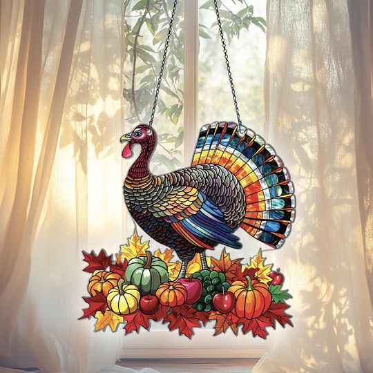 Turkey Acrylic Suncatcher Window Hanging, Turkey Ornaments, Turkey Decor, Turkey Gifts For Women Men, Turkey Thanksgiving Decorations