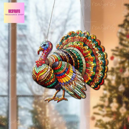 Tukey Acrylic window hanging, Thanksgiving idea gift, turkey window decor, turkey lover gift, Autumn vibes, Turkey ornament