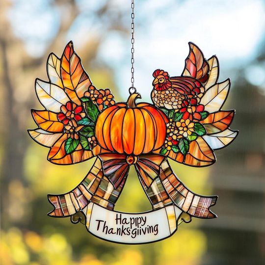 Thanksgiving Acrylic Suncatcher Pumpkin Faux Stained Acrylic Window Hanging With Turkey Gift For Mom