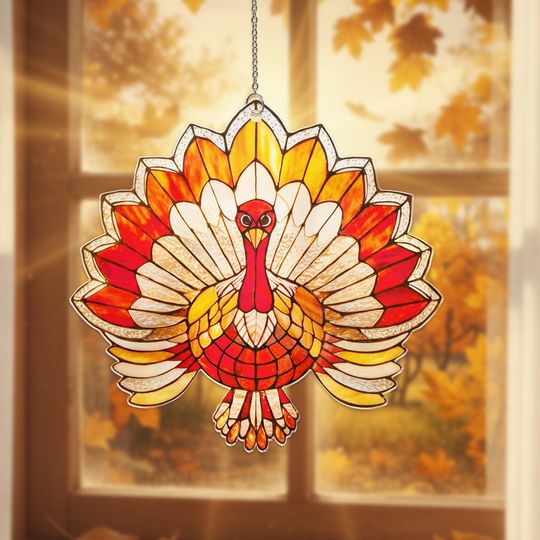 Thanksgiving Turkey Acrylic Suncatcher, Merry Christmas Window Hanging, Fall Decor