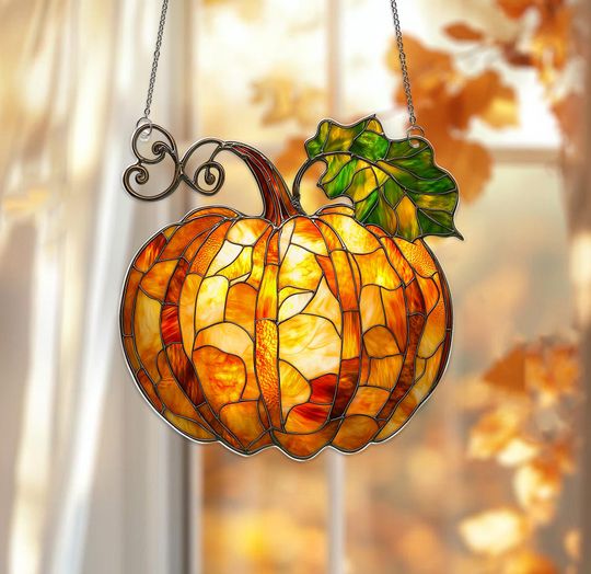Pumpkin Suncatcher: Fall Window Hanging Decoration, Thanksgiving Gift