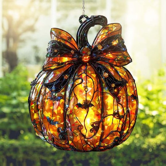 Orange Pumpkin Ornament, Acrylic Fall Suncatcher, Window Hanging Decoration for Home Decor, Fall Harvest Window Ornament, Thanksgiving Gift