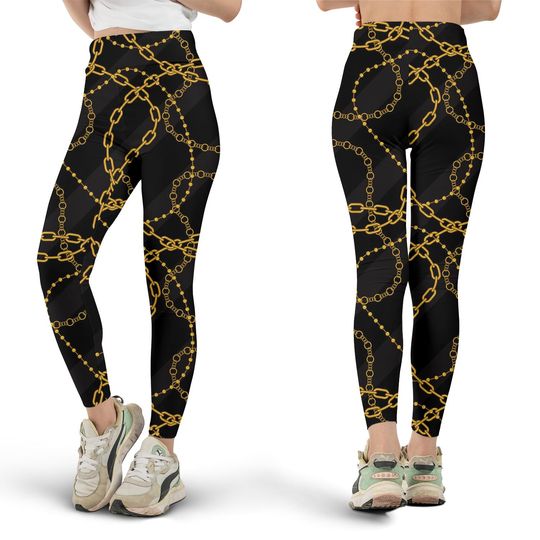 Discover Gold Jewelry Chain Leggings, All Over Print, Luxury Fashion, Gold Chain, Shiny Leggings, Cute Workout Clothes, Yoga Pants, Gift for Her