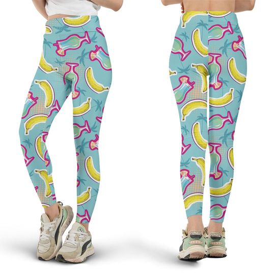 Tropical Summer Banana Leggings, Workout Leggings, Gift for Her