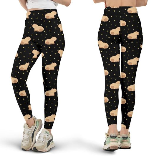 Discover Starry Capybara Leggings, Fun Workout Clothes, Animal Lover Gift