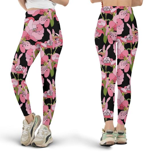 Discover Sakura Floral Leggings, Workout Leggings, Gift for Her