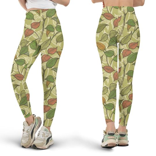 Discover Retro Leaf Leggings, Workout Leggings, Gift for Her
