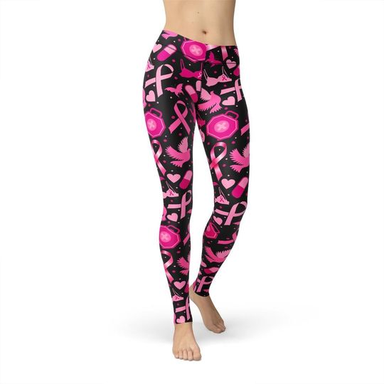 Discover Ribbon Leggings, Breast Cancer Awareness Leggings, Workout Leggings, Gift for Her